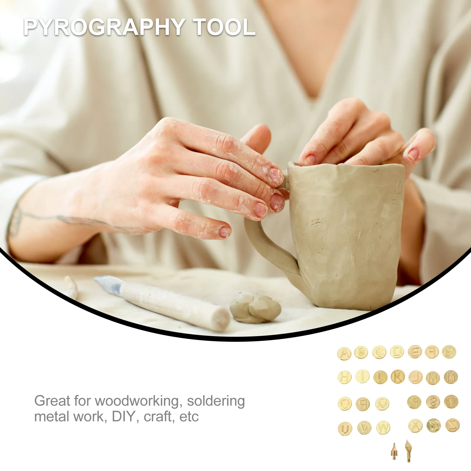 

1Set Wood Burning Tips Copper Alphabet 26 Letters Set Practical Woodworking Tool DIY Pyrography Soldering Iron