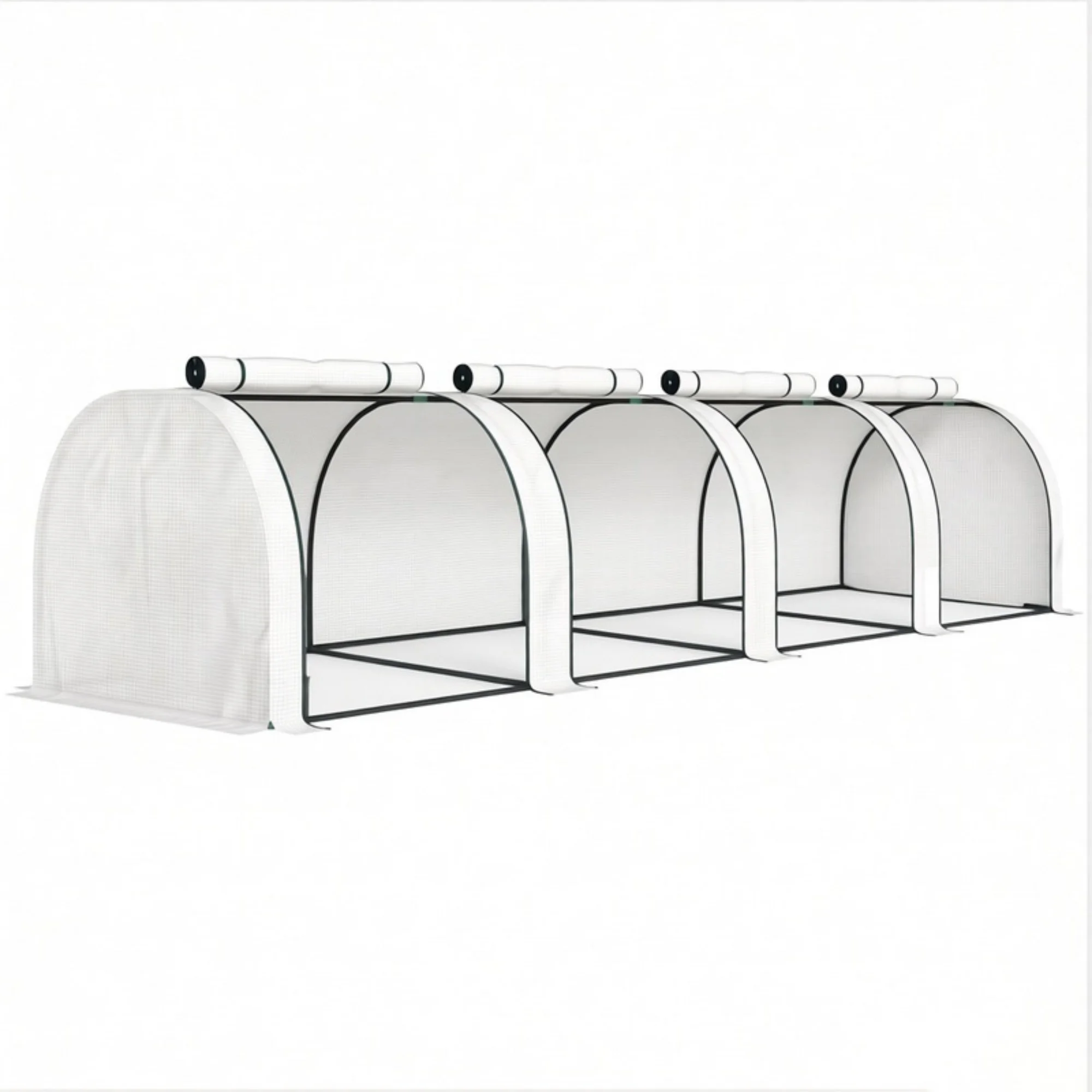 White Portable 13' L x 3' W x 2.5' H Tunnel Greenhouse – Garden Grow Tent with 4 Zipper Doors, Water/UV Protected PE Cover