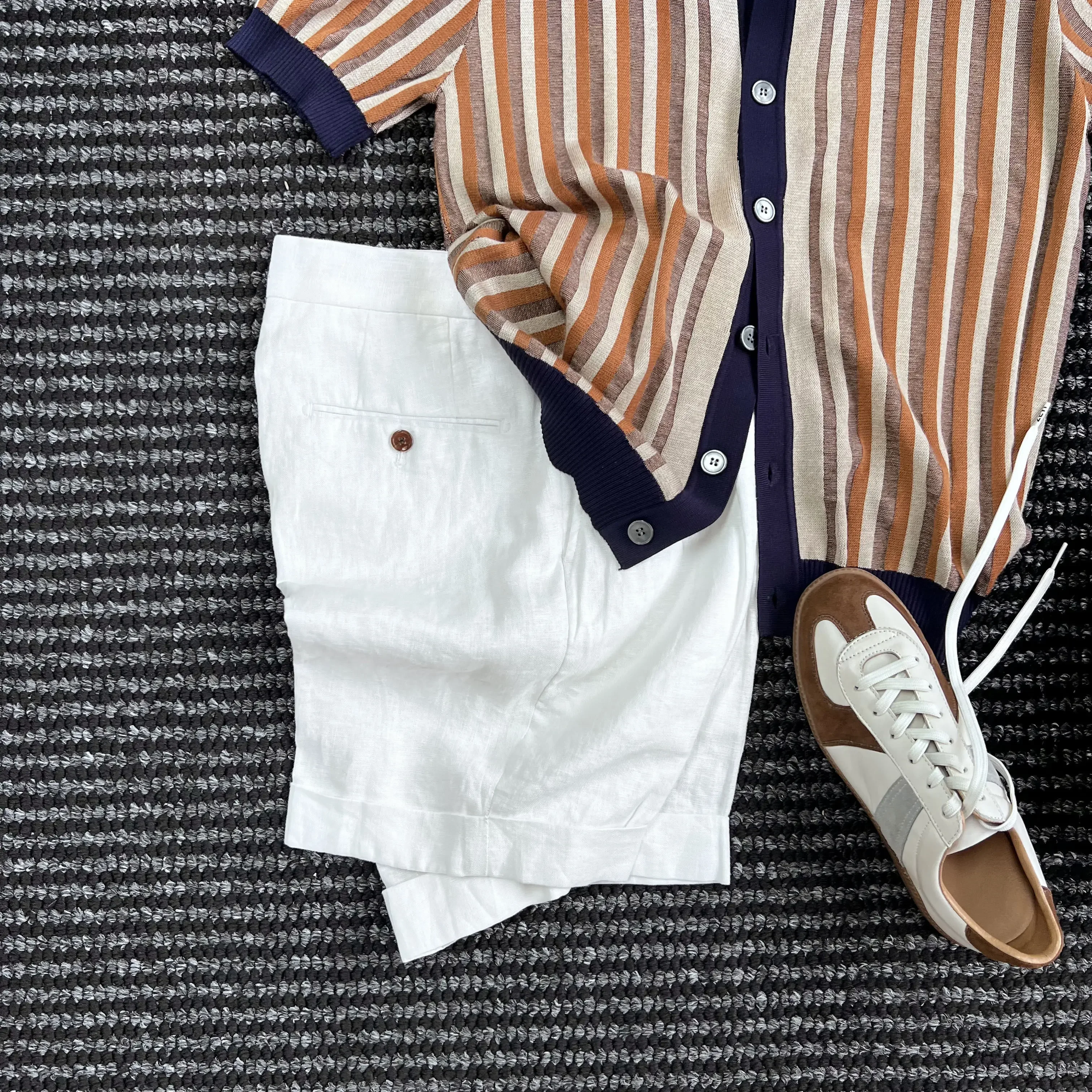 Godfather, high-end, old money, striped knitted short-sleeved cardigan men's polo shirt trend