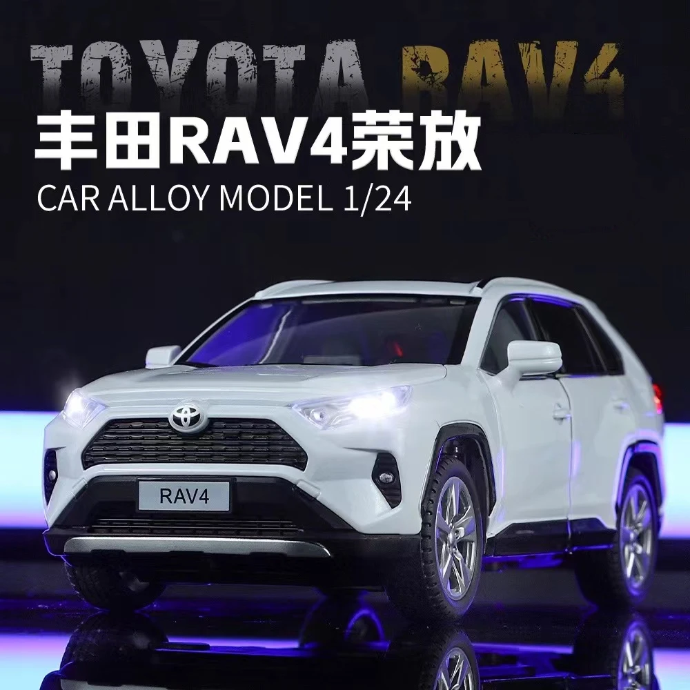 

1:24 Toyotas RAV4 SUV Alloy Car Model Diecast Metal Toy Off-road Vehicles Car Model Simulation Sound and Light Children Toy Gift