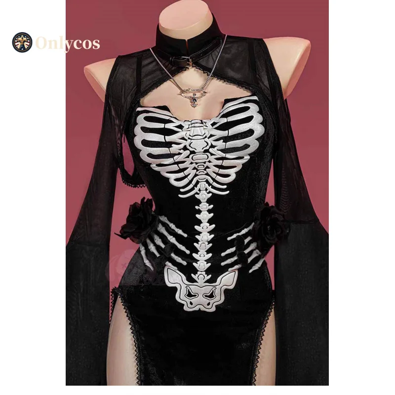 Poesia di scheletro Abito gotico scuro Costume cosplay Uniforme Festa di carnevale di Halloween Gioco di Natale Abiti di ruolo per donne Onlycos