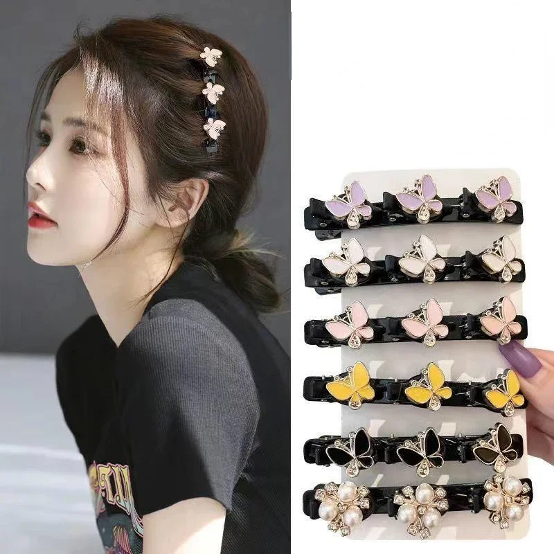 1pcs Women Pearls Flower Braid Hairpins Bangs Hold Barrettes Sweet Elegant Headbands Hair Decorate Clips Korean Hair Accessories