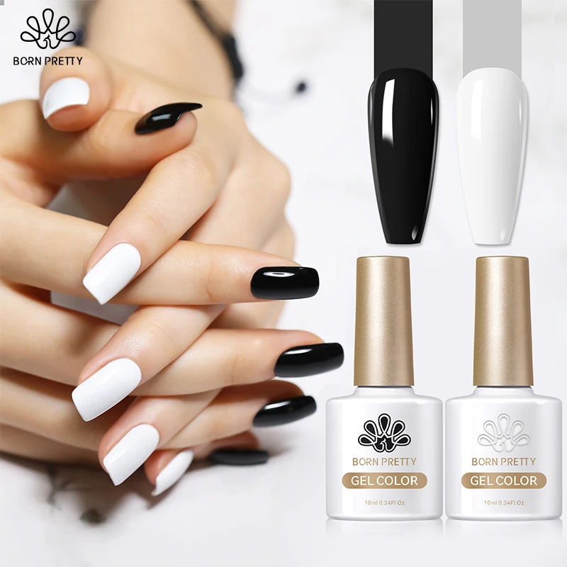 BORN PRETTY 2Pcs Black White Gel Nail Polish Set 10ml Color Gel Polish Soak Off Nail Art Manicure Manicure Salon DIY Home