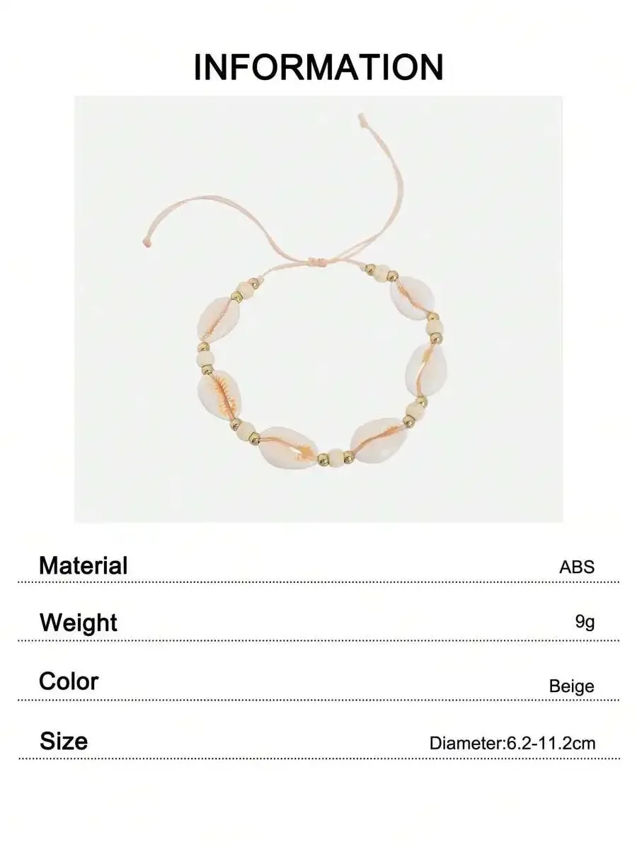 1pc Boho Seashell Adjustable Anklet Summer Beach Foot Jewelry For Women Surf Style Vacation Travel Daily Wear
