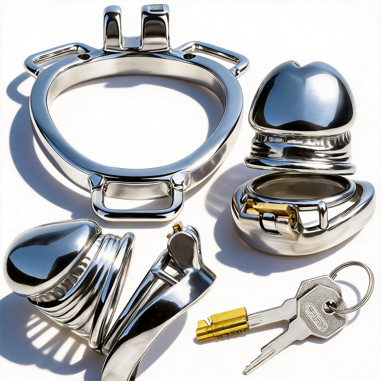FRRK Glans Open Simulation Male Penis Metal Chastity Device Curve/Round Ring Cock Cage BDSM Bondage Adult Sex Toys For Men