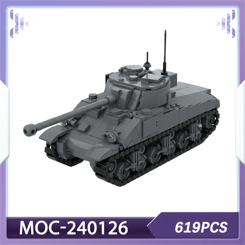 Set di blocchi da costruzione Scala 1:35 Sherman M4A4 Modello Firefly Militare Britannico Carro Armato Medio MOC-240126 mattoni per adulti Regalo di Natale