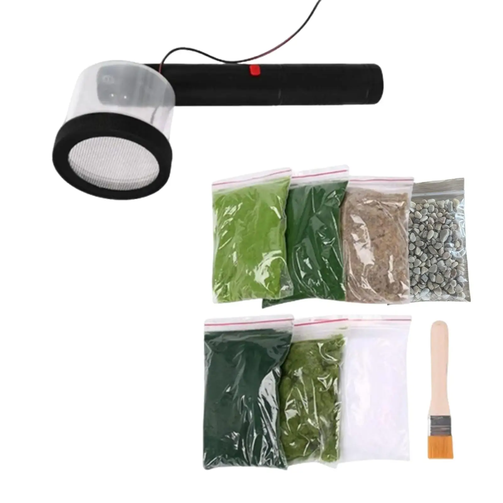 Static Grass Applicator Flocking Machine Set with Brush and Crushed Stone for Model Hobby Craft DIY Project Sand Table Props