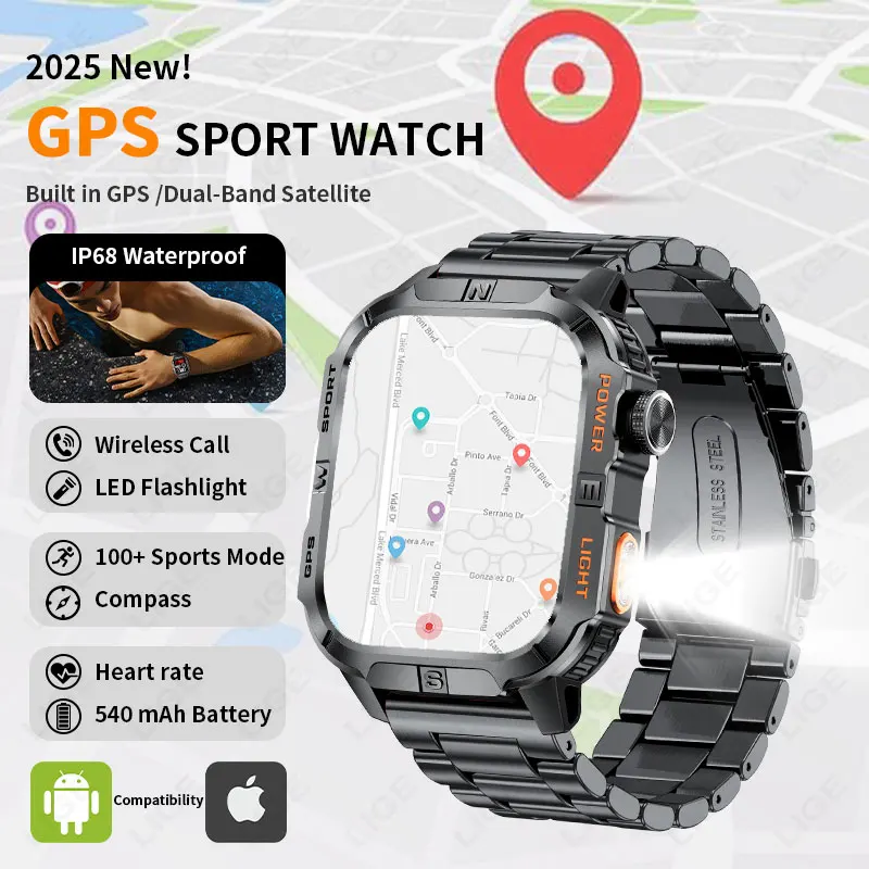 

New Professional Sports GPS Compass Smart Watch AMOLED Screen 3ATM Waterproof Fitness Tracking Heart Rate BT Call Smartwatch Men