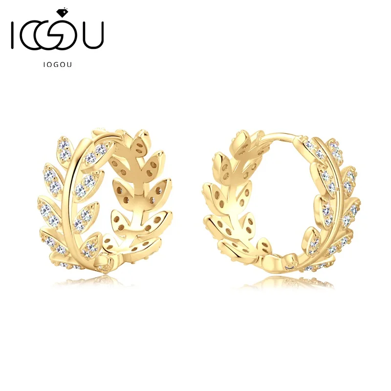 IOGOU Women's Hoops D Moissanite Earrings Cute Fishbone Leaves Huggie Earrings 100% 925 Sterling Silver Original Jewelry Gifts