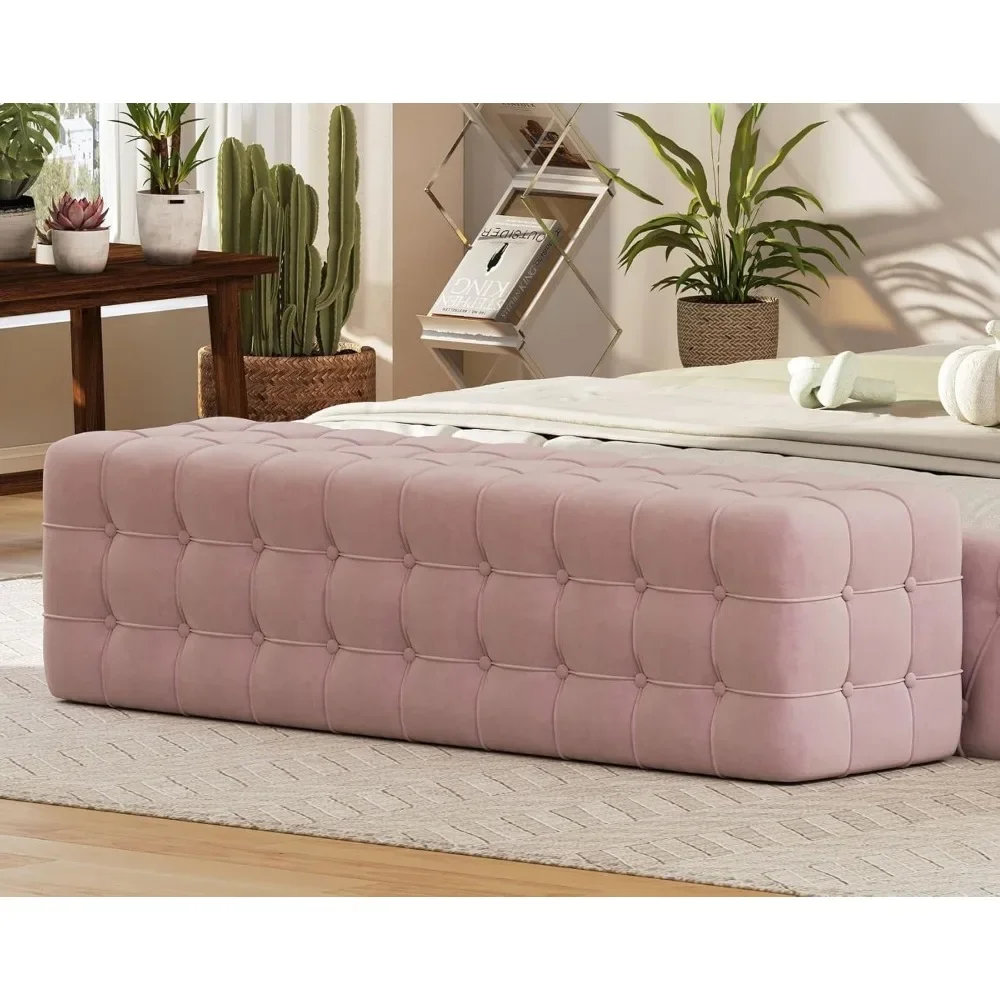 

46.3 Inch All Covered Velvet Upholstered Bedroom Bench - No Assembly Required Footstool for End of Bed