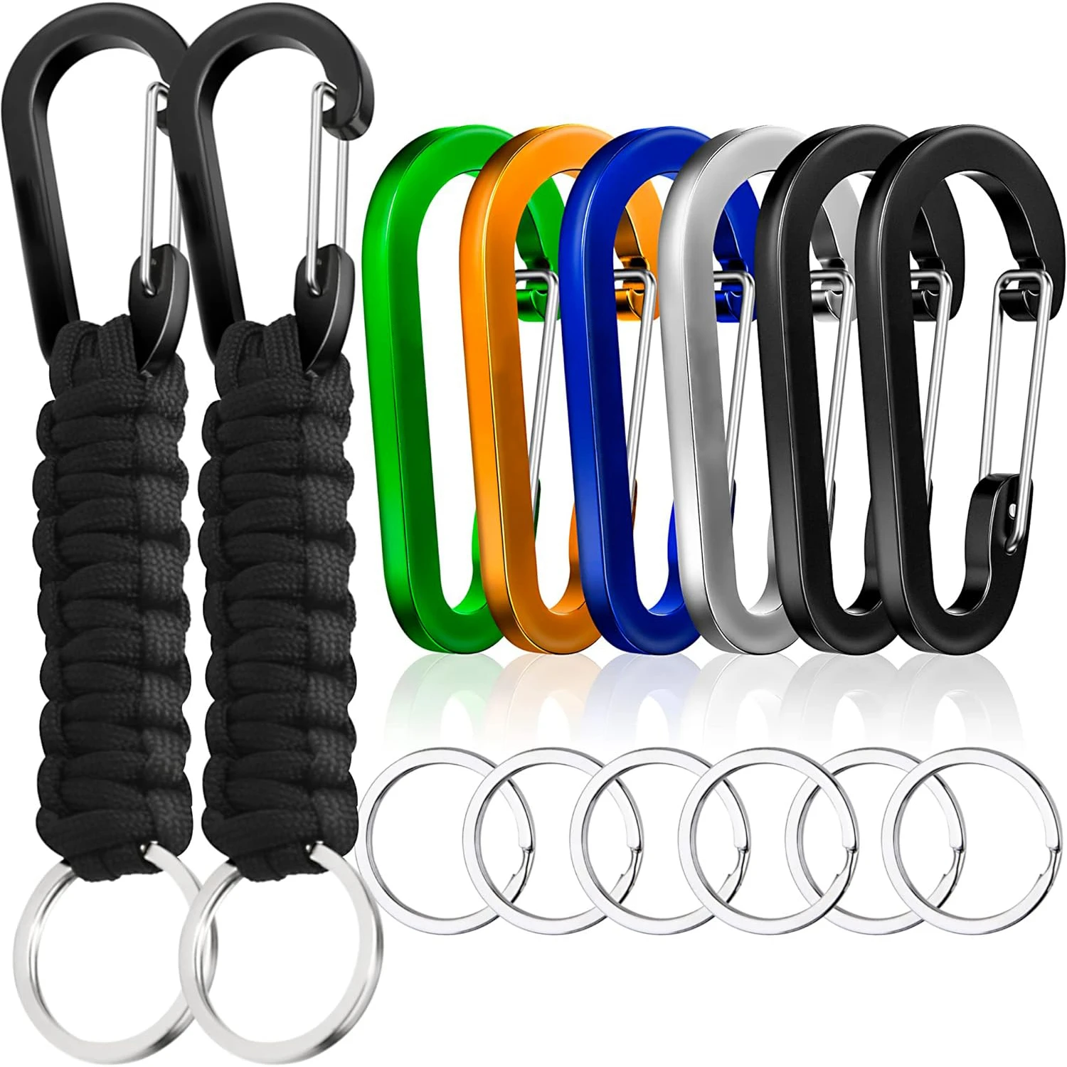

Paracord Keychain Kit Carabiner Key Chain Lanyard Braided with Aluminum Clip D Ring Survival Outdoor Tools for Camping Hiking