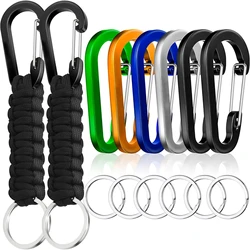 Paracord Keychain Kit Carabiner Key Chain Lanyard Braided with Aluminum Clip D Ring Survival Outdoor Tools for Camping Hiking