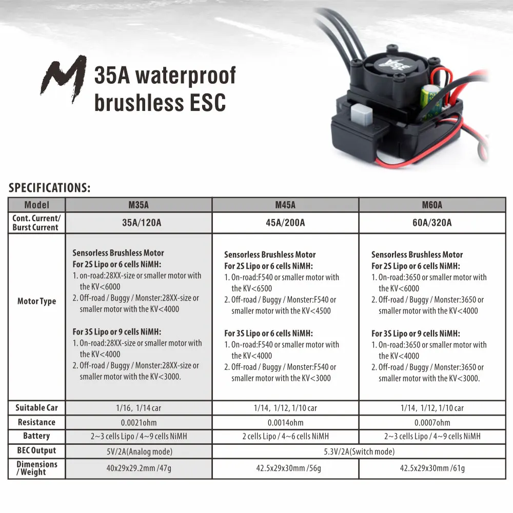 

SURPASS HOBBY Waterproof Combo M2430/2435/2440 Brushless Motor with M35A ESC 2S for Wltoys 1/16 1/18 RC Truck Monster Car Boat