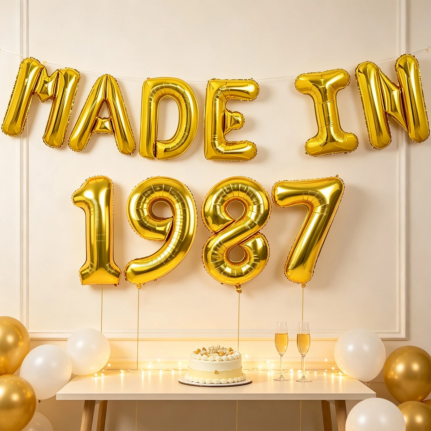 Party Banner Gold - Striscione con palloncini in lamina dorata,