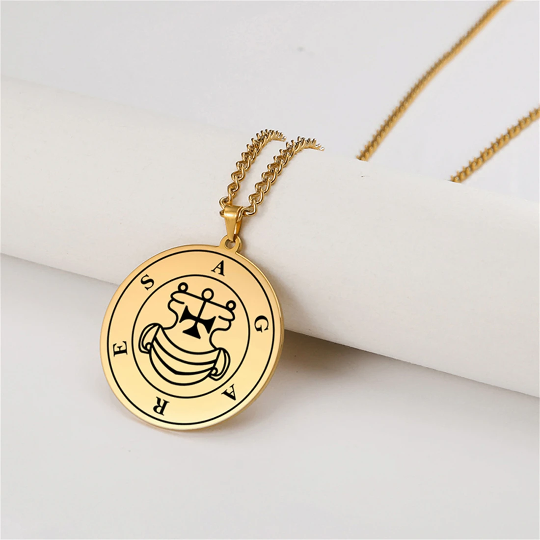 EUEAVAN Solomon Demon Seal Necklace Unisex Stainless Steel Gold Color New Vintage Asmoday Pendant Necklaces Amulet Jewelry Gifts