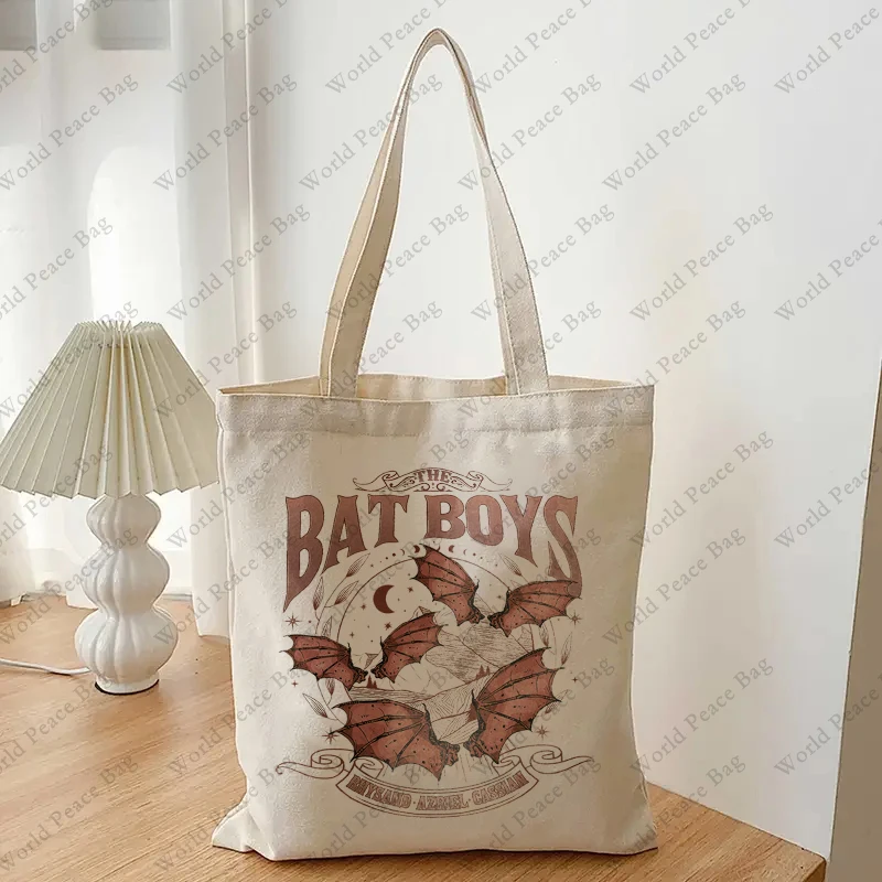1 pc The Bat Boys Vintage Acotar Bookish pattern Women\'s Reusable Shopping Bag, Best Gift For her, Trendy Folding Shoulder Bag