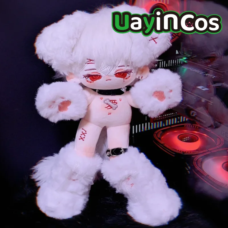 White Hair Shi Gu E Quan Puppy Tail Demon Monster Stuffed 30cm Cute Plushie Cotton Plush Doll Body Anime Figure Toy For Kids Gif