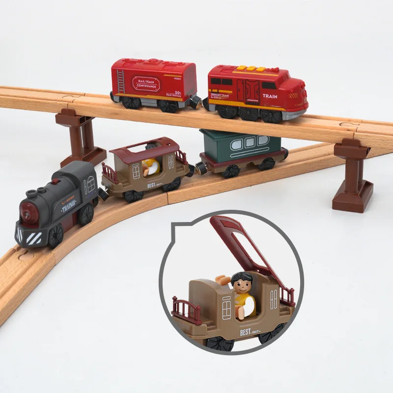 Juguetes de coche para niños, tren de madera, accesorios de ferrocarril, tren eléctrico, coche de ferrocarril magnético, ranura fundida para juguetes de vía de tren