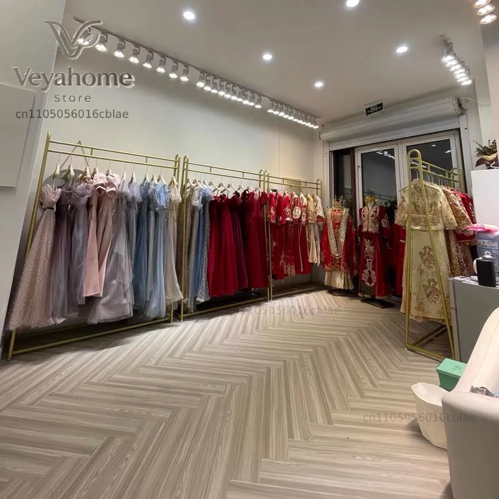 Wedding dress display rack, floor-to-ceiling studio double-layer suit rack, golden studio qipao Xiuhe clothing shelf