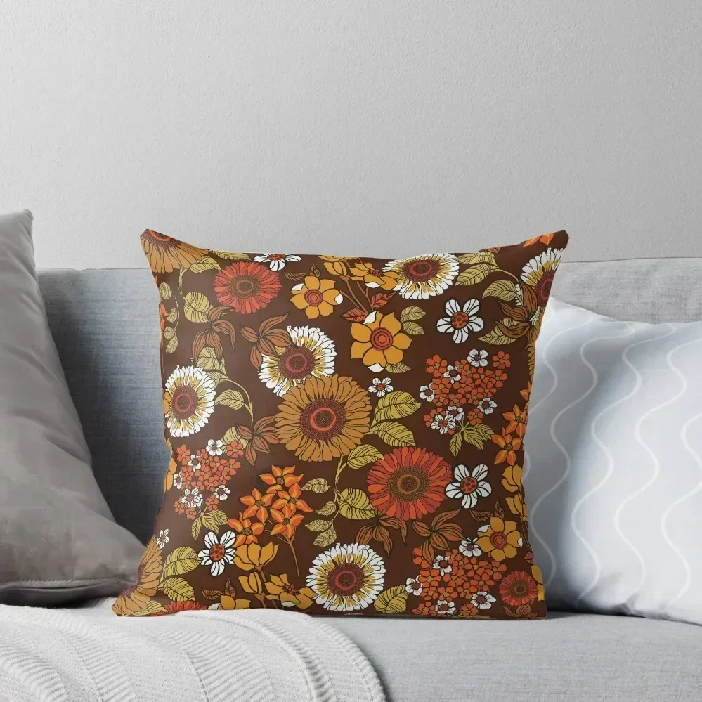 

70s vintage boho flowers, orange, browns, hippie, flower power Throw Pillow christmas ornaments 2025 pillow