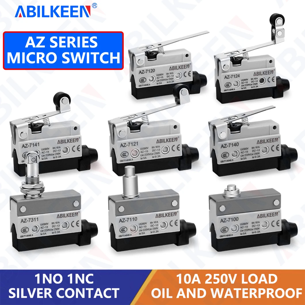 ABILKEEN AZ-7144 مفتاح صغير مقاوم للماء 1NO1NC 250 فولت 10A تحميل مفتاح حد صناعي صغير مع محطة 3Pin