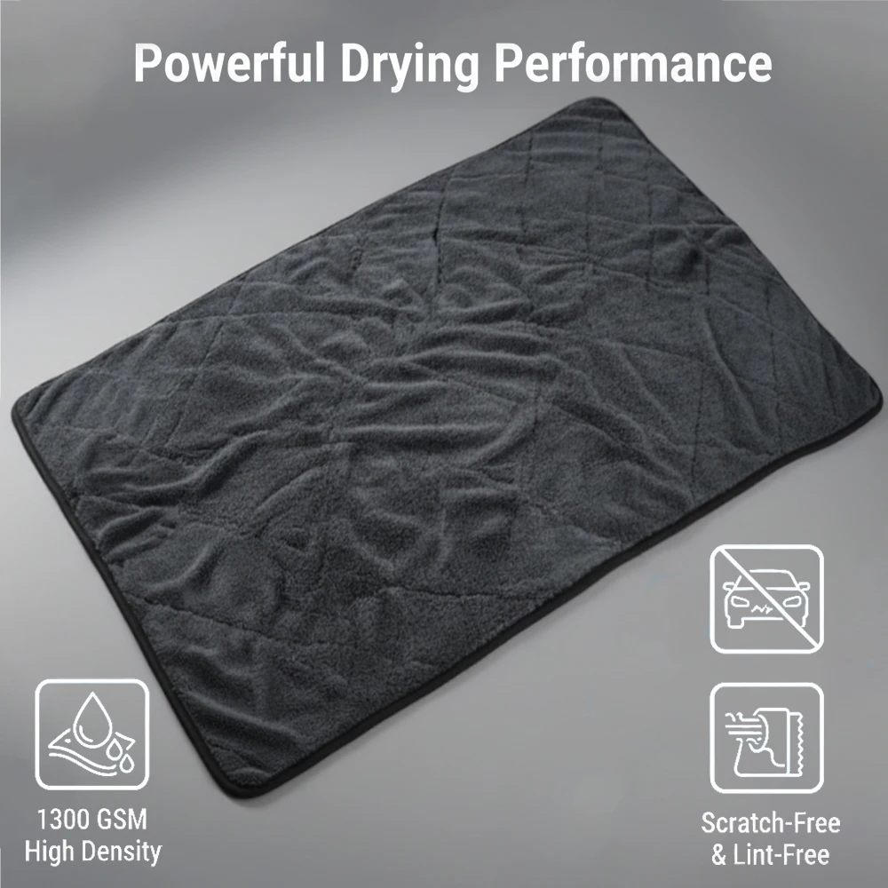 AUTOBRIGHT 1300GSM Microfiber Car Towel 60×90cm Grey Plaid Twist Design Super Absorbent Quick Dry Cloth for Car Washing Cleaning