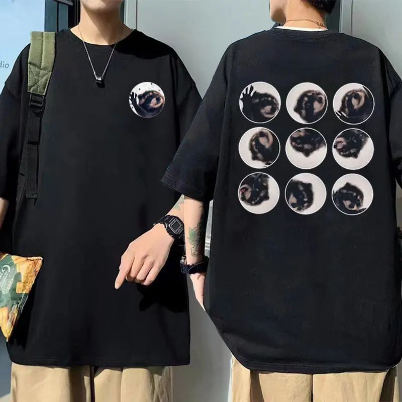 

Funny Raccoon Double Sided Print T Shirts Summer Men Women Cute Kawaii Meme Casual T-shirts Men's Oversized Pure Cotton Tshirt