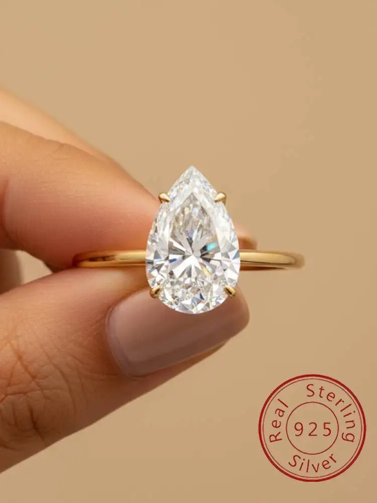 

Роскошное блестящее кольцо из стерлингового серебра 925 пробы с каплей воды 1-4 карата и цирконием для женщин, свадебные и помолвочные, великолепные ювелирные изделия высокого качества