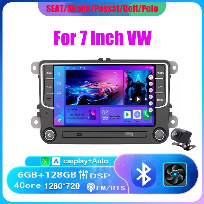 

7” 6+128GB suitable for VW/SEAT/Skoda/Passat/Golf/Polo Wireless Apple CarPlay Android car audio radio FM BT host