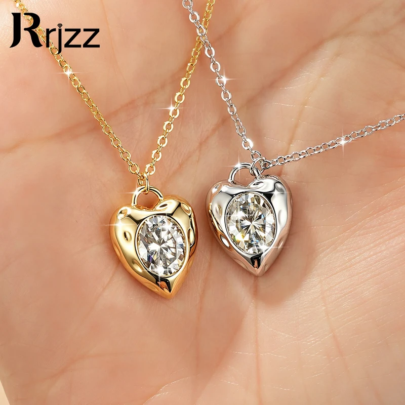 Collier pendentif en moissanite Rrjzz 7x9mm de couleur D, taille ovale, 2 carats, VVS1, imitation diamant de laboratoire, pour femme, bijoux cadeaux