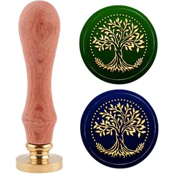 1Set Tree of Life Wax Sealing Stamp Vintage Plant Wax Seal Stamp with 30mm Brass Head and Wooden Handle for Envelopes Photo