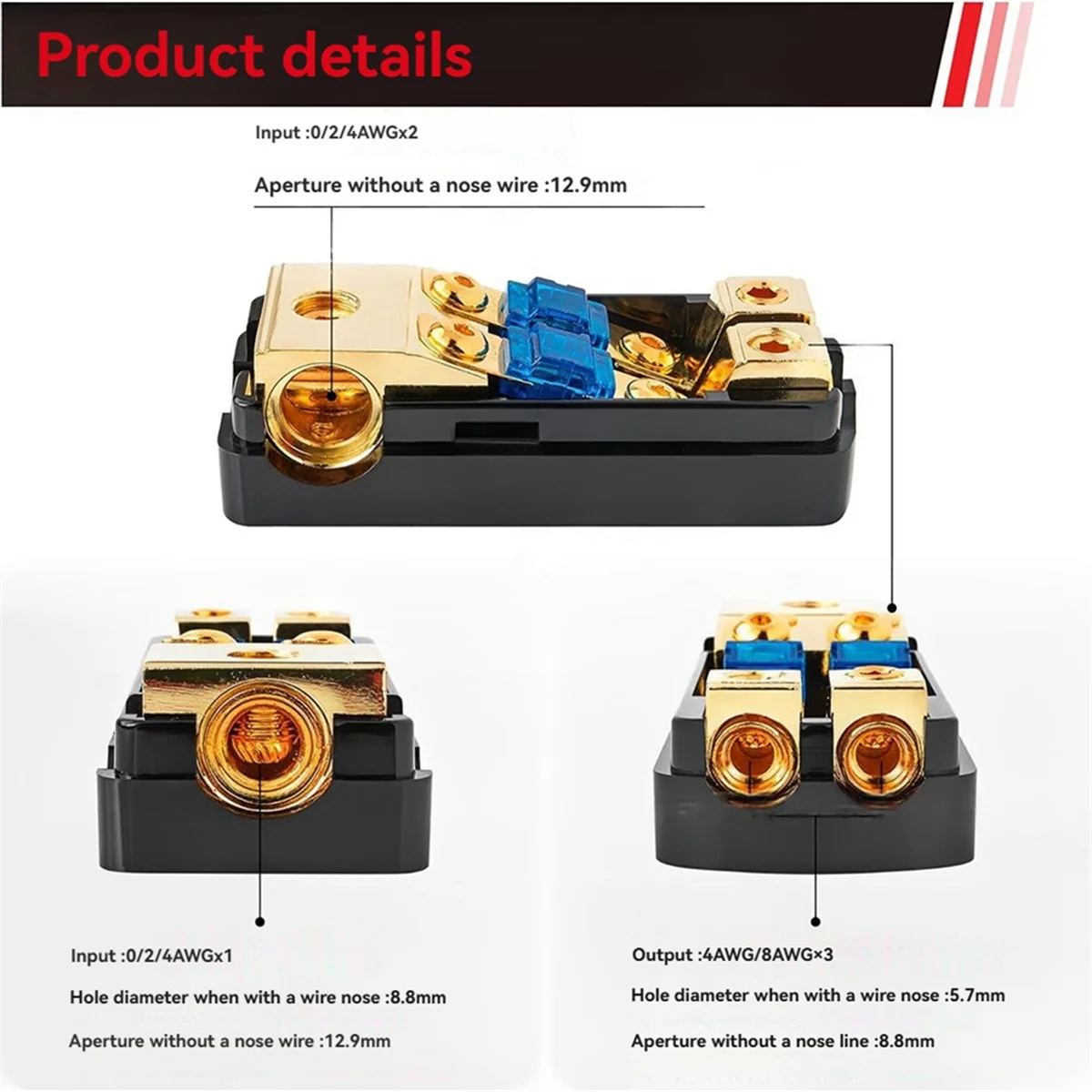 A83Z One-Out and Two-Power Power Supply Fuse ANL Fuse 60A Pure Copper Car Audio Power Cord Security Fuse