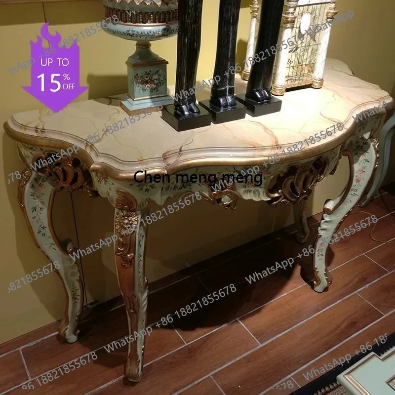 Luxury hand-painted solid wood heavy industry engraved gold painting, curved edge Xuanguan platform