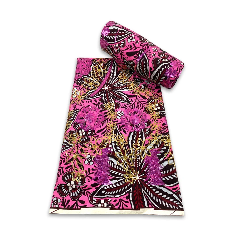 

African Wax Fabric with Full Sequins High Quality 6yards 100% Cotton Sequins Wax Print Ankara Fabric For Sewing Y405-2