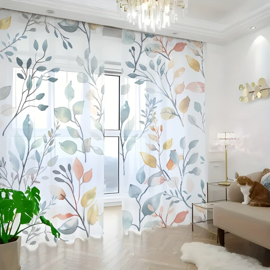 2PCS Digital Printing Sheer Curtain, Cherry Blossoms Sakura Pink Pattern, Japanese Style Romantic Spring Girly Bedroom Decor