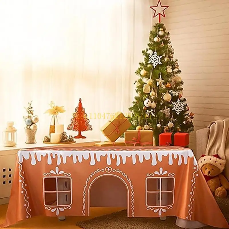 Spiced Cake House Christmas Tablecloth, Family Gatherings, Holiday Parties, Children's Play Area, Comfortable Winter,New Year Gi