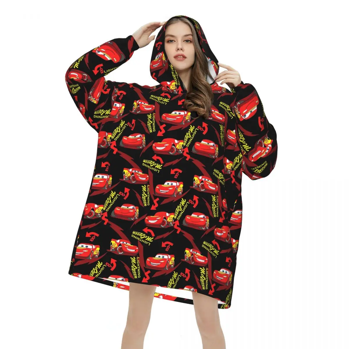 

Lightning Mcqueen Car Blanket Hoodie Oversized Wearable Sweatshirt Blanket Warm Gifts for Women Girls Girlfriend