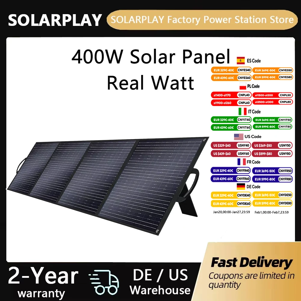 SOLARPLAY  400W Foldable Solar Panel High-Efficiency Solar Module Solar Charger with Solar Output for RV Off-Grid Boat Home Camp