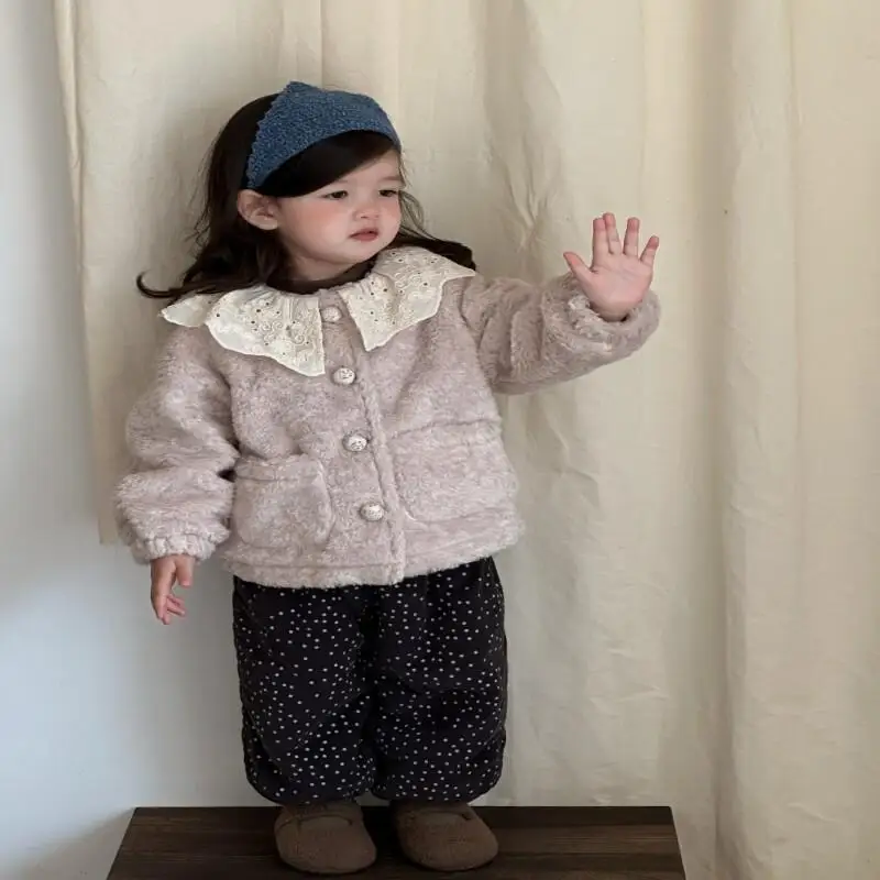 

Повседневный теплый комплект детской одежды, новинка 2023 года, корейский стиль, зимние утепленные штаны с цветочным принтом для маленьких девочек, уютная осенняя верхняя одежда, От 1 до 3 лет