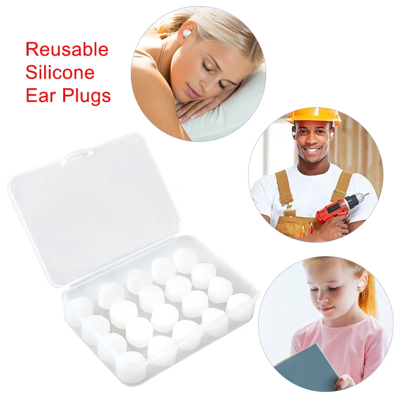 20pcs Waterproof Silicone Ear Plugs Sleeping Reduce Snoring Improve Sleep Reusable Swimming Traveling Working Noise Reduction