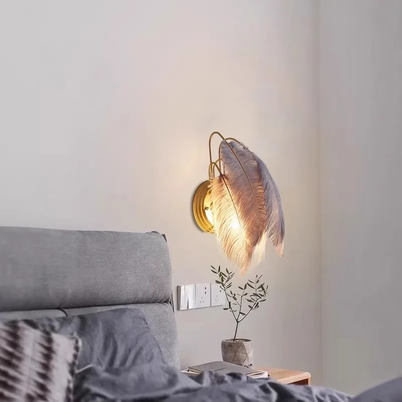 Grey feather wall lamp Home Decor Indoor Lighting Fixtures