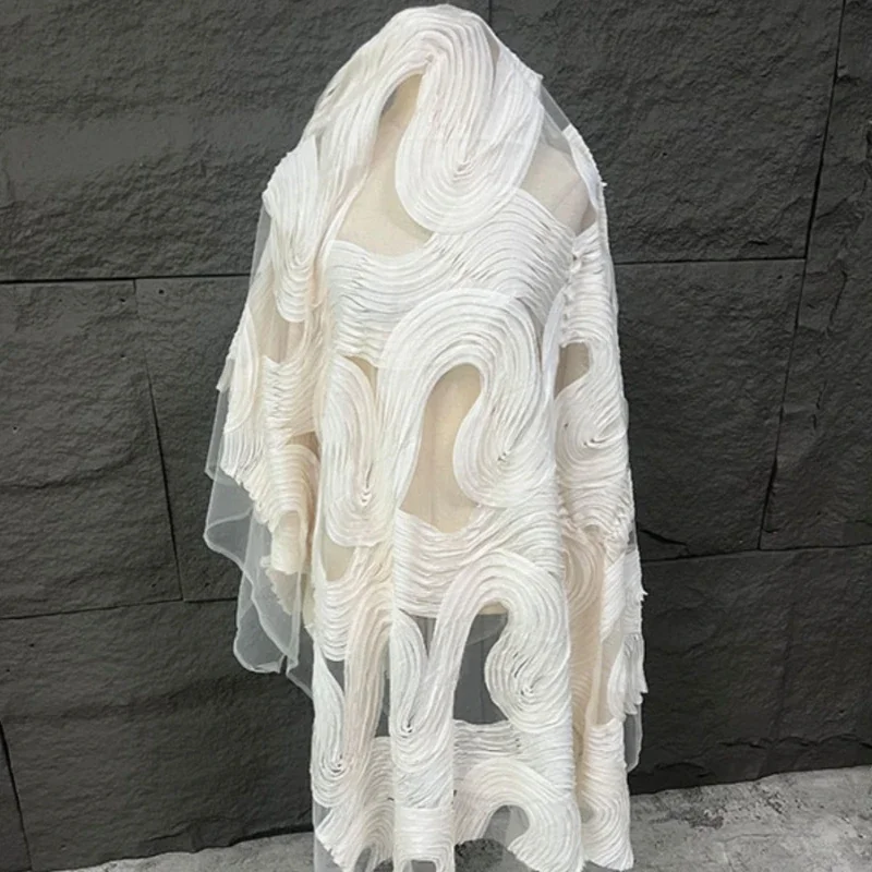 Wave Three-dimensional Skin Friendly Irregular Perspective Texture Mesh Fabric Vest Dress Clothing Designer Fabric