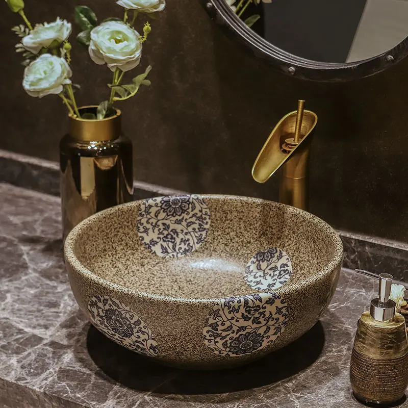 

Europe style chinese wash basin vessel sinks Jingdezhen Art Counter Top ceramic basin sink ceramic art washbasin