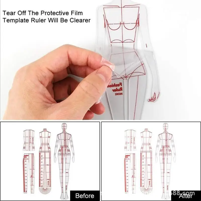 1Pcs Clear Illustration DIY Quilting Clothing Design Rulers Fashion Drawing Template Ruler For Drafting Clothing Designers