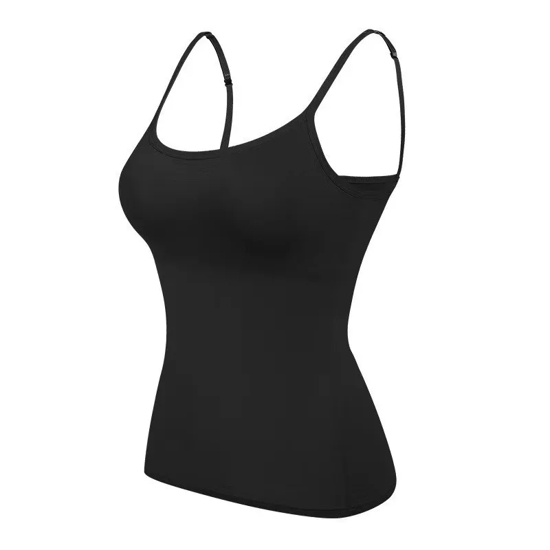 Undershirt Solid Color Smocked Camisole Tank Top with Bra Pads Tops Female Summer Underwear Bottoming Anti-walking Bustie