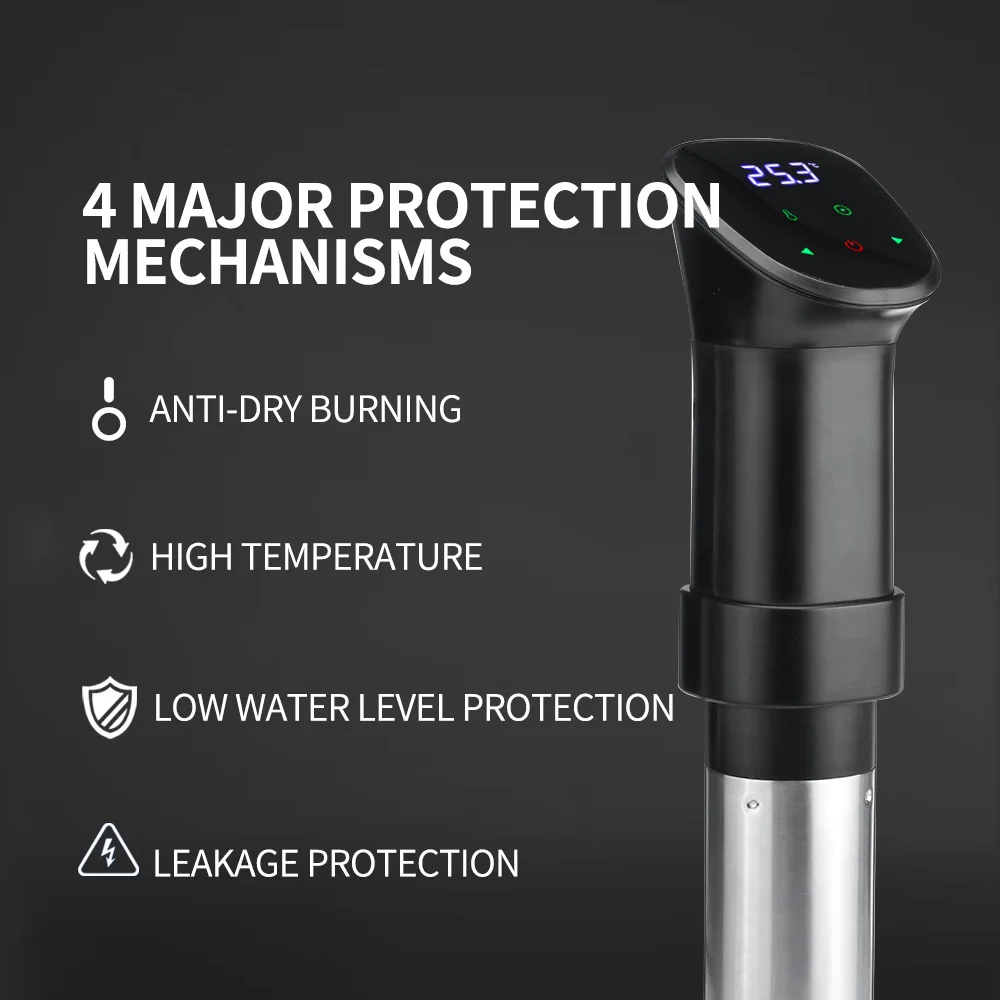 1800W IPX7 Slow Cookers Powerful Vacuum Slow Sous Vide Cooker Circulator with LCD Digital Timer Stainless Steel Cooking Machine