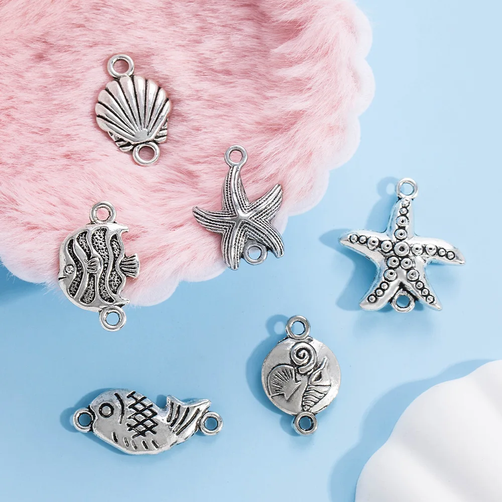 إكسسوارات مجوهرات من سبيكة DIY، أساور، قلائد، المعلقات المزدوجة، المعلقات مجوهرات الحياة البحرية، قلادة الأخطبوط ونجم البحر