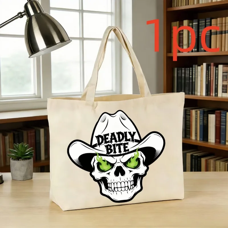 

1 шт., холщовая сумка на одно плечо с элементом черепа, тематическая сумка для ежедневного хранения в честь Дня мертвых, большая вместительная сумка