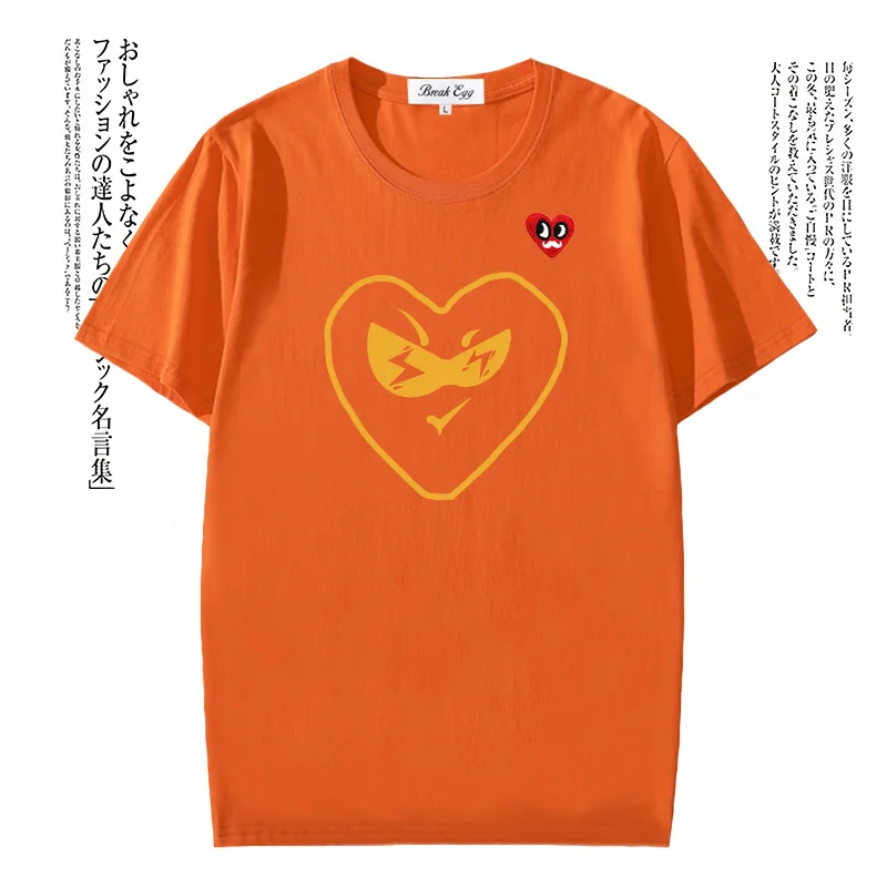 

Colorful Hollow Smiley Face Glasses Printing Women T-shirt Red Eyes Beard Heart Embroidery Cotton O-neck Short-sleeved Fit Tee