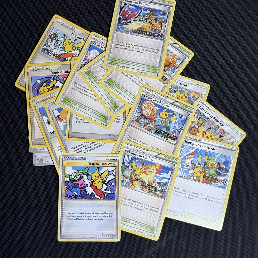 Pokemon Wereldkampioenschappen Gouden Kampioen Proxy Spelkaarten Engelse werelden 2015-2019 # 2022-2025 # 13-14 Verzamel geschenken Normale kaarten